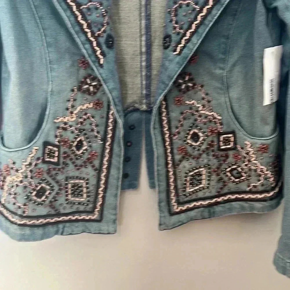 [US6] Emanuel Ungaro~Denim Jacket W/Beaded  Geometric Designs - Picture 3 of 7